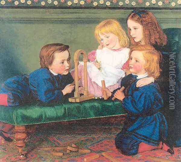 The Children of George Birkbeck Hill 1866 Oil Painting - Arthur Hughes