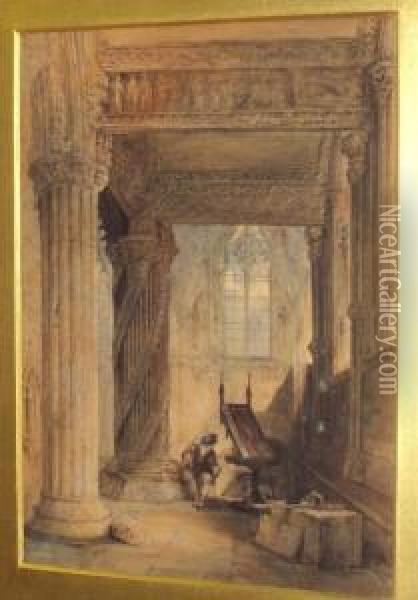 'rosslyn Chapel, With The Apprentices' Pillar' Oil Painting - Samuel Read