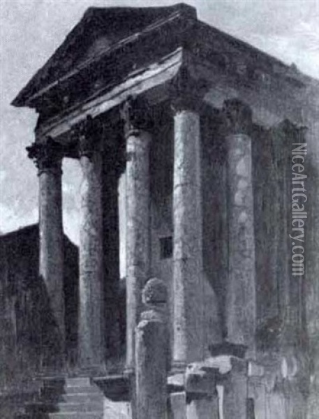 Roman Temple Facade Oil Painting - Ludwig Hans Fischer