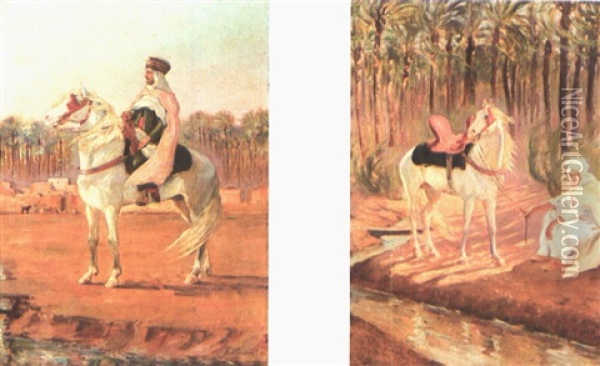 Cavalier Marocain (+ Le Vent Dans La Palmeraie De Biskra, Verso) Oil Painting - Maurice Romberg De Vaucorbeil