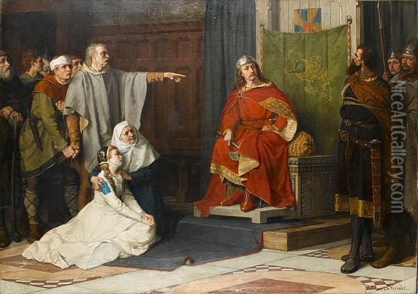 King Boudewijn's Judgment On One Of His Fellow Noblemen Oil Painting - Julien Vriendt