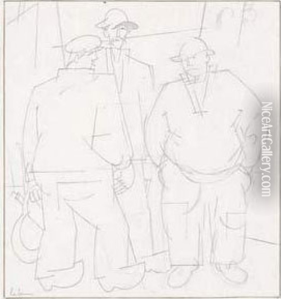 Pecheurs Causant / A Fishermen's Conversation (le Croisic). 1922 Oil Painting - Jean Emile Laboureur