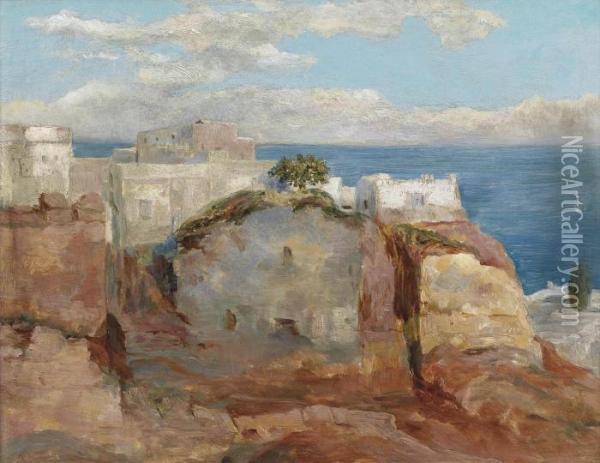 View Of A Village On The Edge Of The Mediterranean Oil Painting - Sir William Blake Richmond