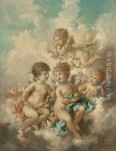 Putti On A Cloud. Oil Painting - Charles Augustus Henry Lutyens