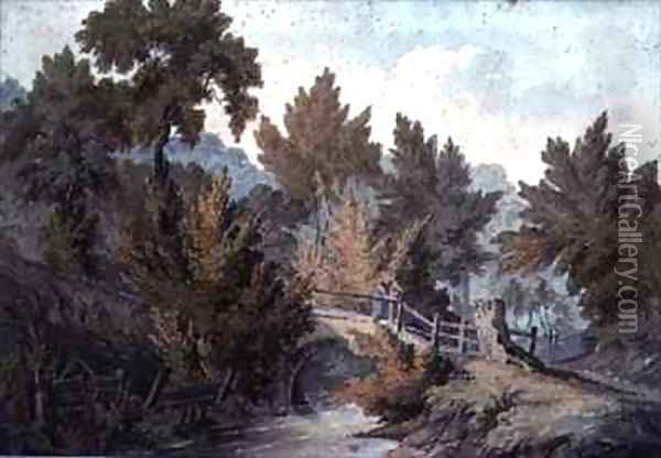 Landscape with Bridge and Stream Oil Painting - James Bourne