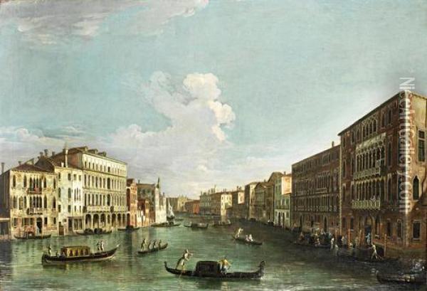 The Grand Canal, Venice, Looking Towards The Punta Della Dogana; And The Grand Canal With The Ca' Foscari And The Palazzo Giustinian Oil Painting - Apollonio Domenichini
