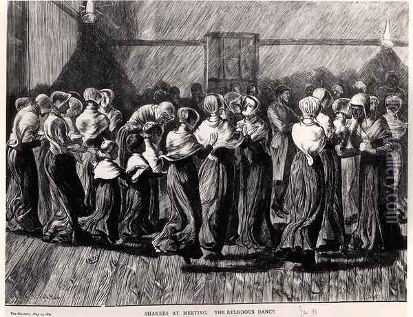 Shakers at a Meeting the Religious Dance Oil Painting - Arthur Boyd Houghton