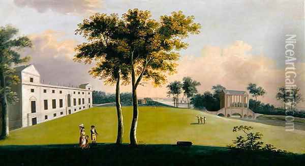 The South Front of Wilton House and the Palladian Bridge of the East Salisbury Oil Painting - George Cuitt