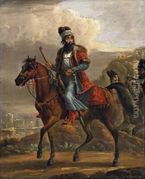 Caucasian Horsemen Oil Painting - Jozef Von Brandt