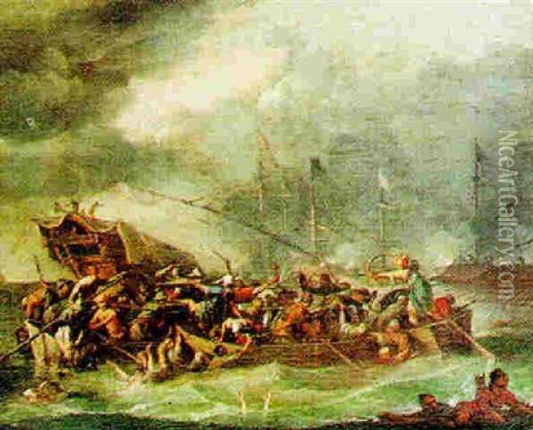 Bataille De Lepante: Victoire Navale Des Espagnols Et Des Chevaliers De Malte Contre Les Turcs Oil Painting - Johannes Lingelbach