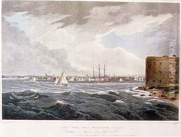 New York, from Governor's Island, engraved by I. Hill, pub. by Henry I. Megarcy, New York, 1820 Oil Painting - William Guy Wall