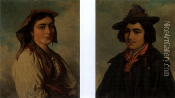 Herren - Und Damenportrait Oil Painting - Josef Bueche