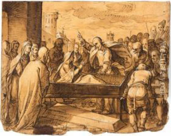 : The Raising Of Lazarus Oil Painting - Hermann Weyer