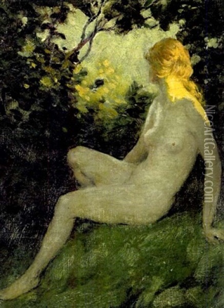 Nude In A Landscape Oil Painting - Warren B. Davis
