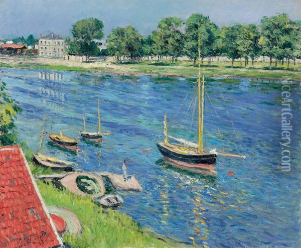 La Seine A Argenteuil, Bateaux Au Mouillage Oil Painting - Gustave Caillebotte