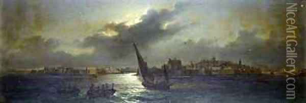 View from Malta off the Harbour Oil Painting - Girolamo Gianni