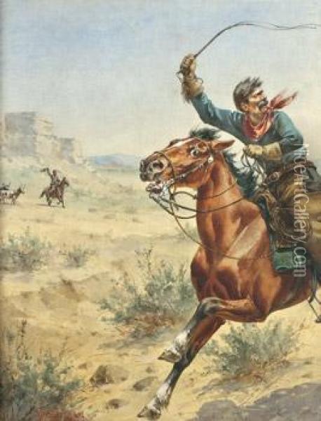Cowboy With Whip [desc] Oil Painting - Herman Wendleborg Hansen