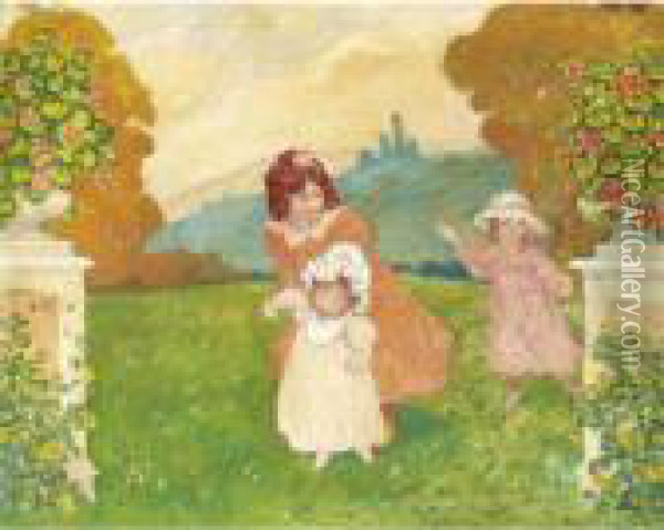 Les Enfants Jouant Au Jardin Oil Painting - Georges dEspagnat