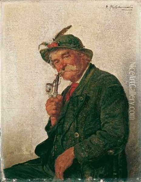 Bauer Mit Pfeife Oil Painting - Hugo Kotschenreiter