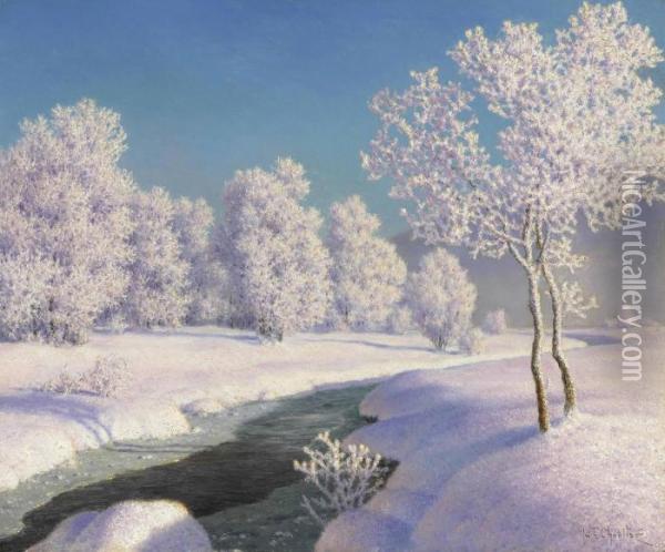 Winter Morning In Engadine Oil Painting - Ivan Fedorovich Choultse