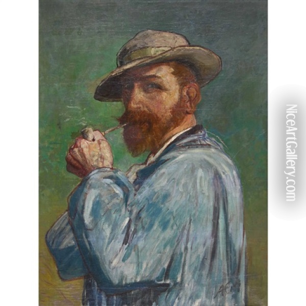Portrat Eines Mannes Mit Pfeiffe Oil Painting - Albert Henri John Gos