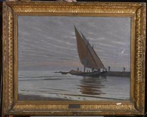 Schiffe Am Hafen. Oil Painting - Theophil Preiswerk