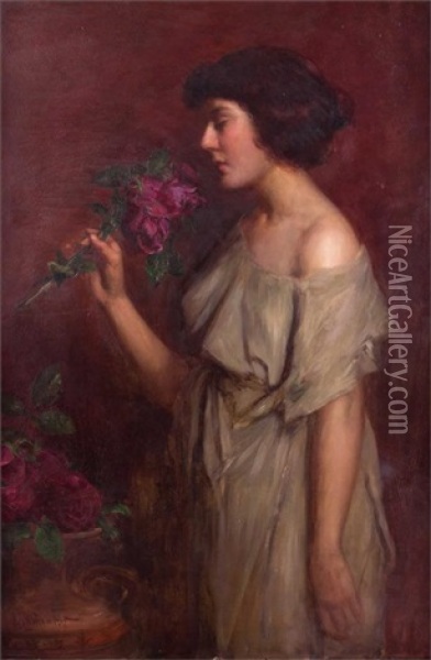 Lady With Aster Oil Painting - Viktor Karlovich Chtember