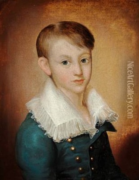 Portrait Of A Boy In A Blue Jacket Oil Painting - Carl (John Charles Frederick) Viertel
