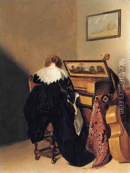 Lady Seated at Virginals Oil Painting - Pieter Codde