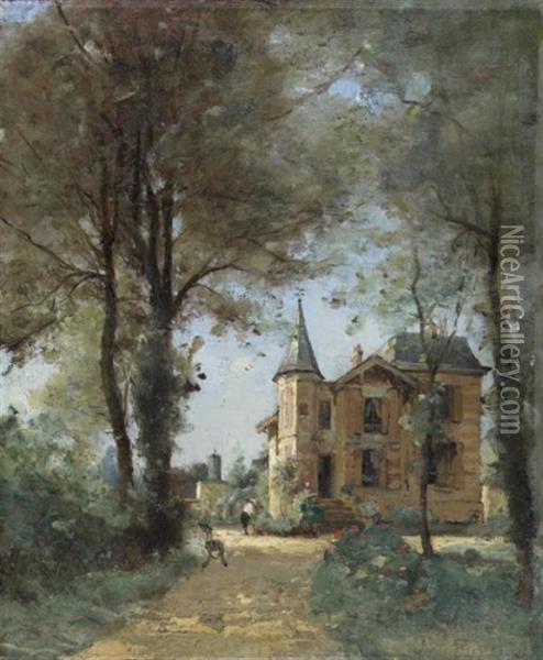 Chateau Dans Un Parc Oil Painting - Paul Trouillebert