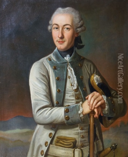 Portrait Eines Offiziers, Eine Graue Uniform Tragend Oil Painting - Michel Hubert Descours