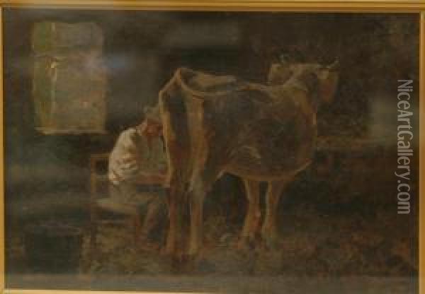 La Mungitura Oil Painting - Enrico Intraina