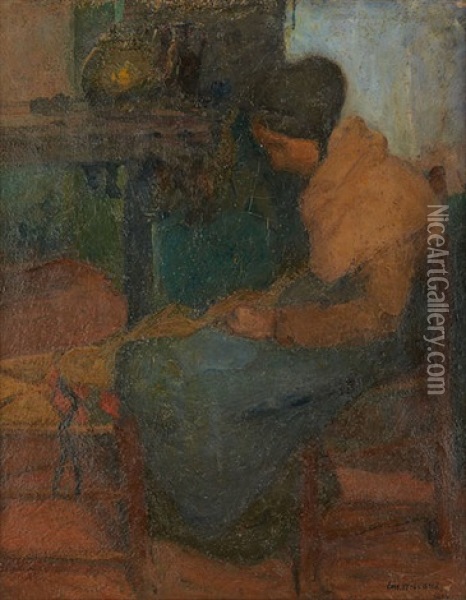 La Tricoteuse Oil Painting - Ernest Welvaert