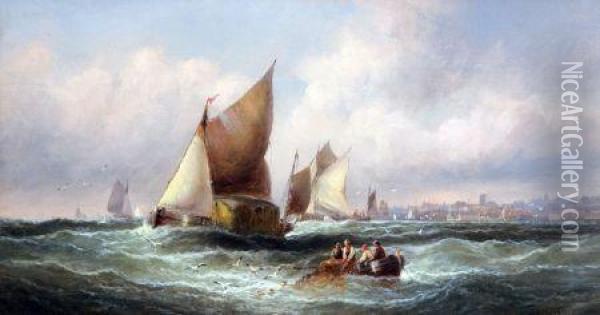 Shipping Off A Coast Oil Painting - William A. Thornley Or Thornber