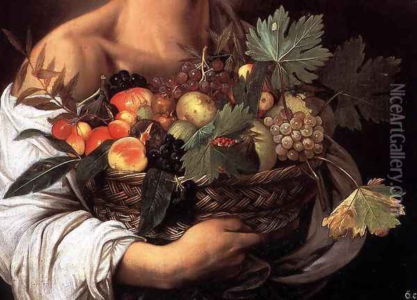 Boy with a Basket of Fruit (detail) c. 1593 Oil Painting - Caravaggio
