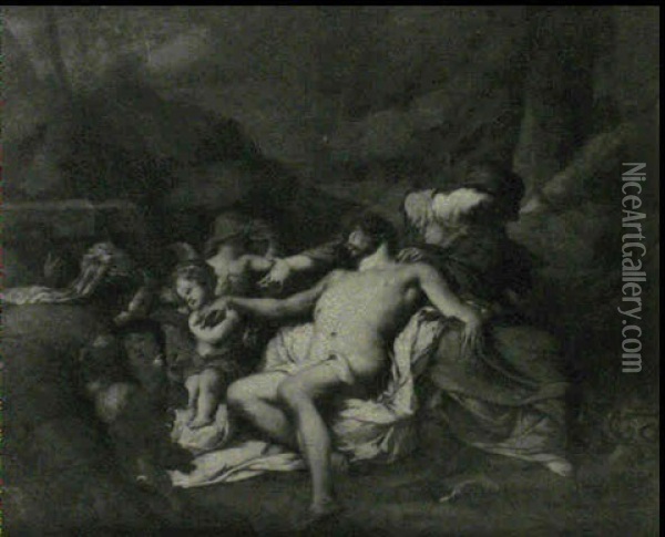 Le Christ Mort Pleure Par La Vierge Et Les Anges Oil Painting - Bertholet I Flemal