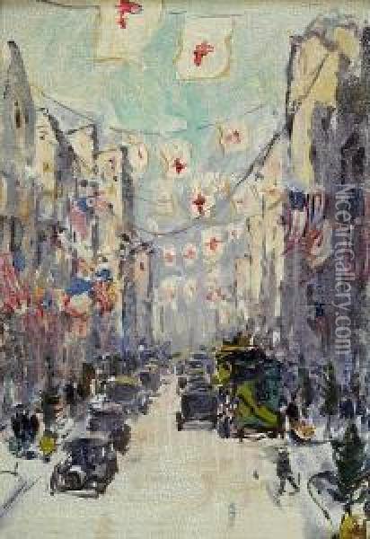 Fifth Avenue Flags Oil Painting - Anna Richards Brewster