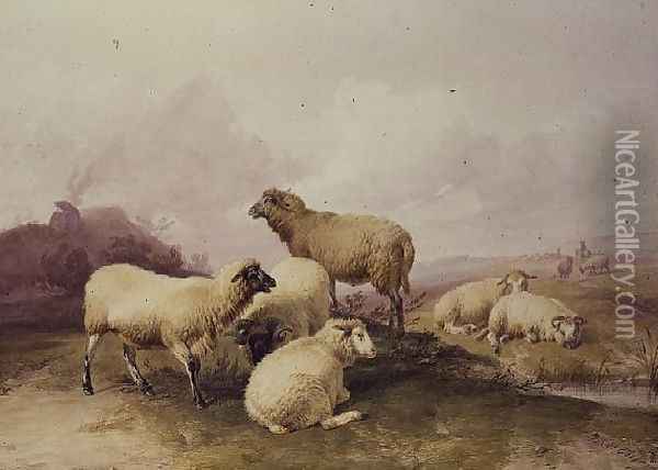 Sheep in a Landscape, 1844 Oil Painting - Thomas Sidney Cooper