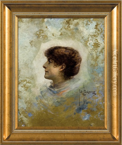 Portrait Of Sarah Bernhard Oil Painting - Piotr Stachiewicz