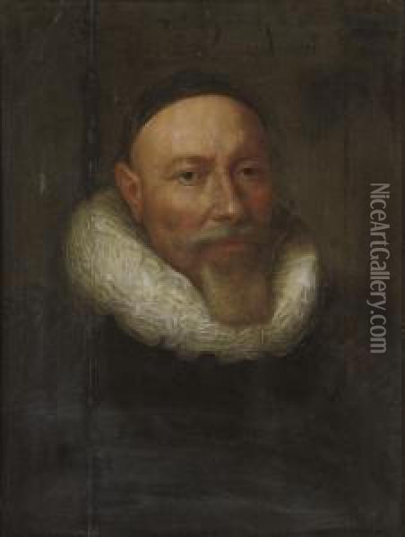 Portrait Of A Gentleman, Bust-length, In A Black Cap And Whiteruff Oil Painting - Frans Pourbus the younger
