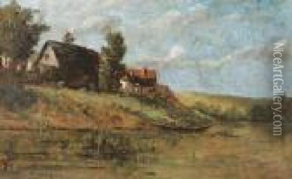 Sommerliche Flusslandschaft. Oil Painting - Karl Pierre Daubigny
