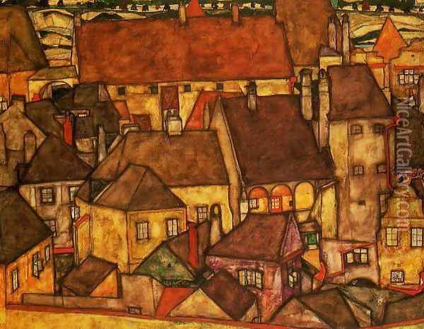 Yellow City Oil Painting - Egon Schiele