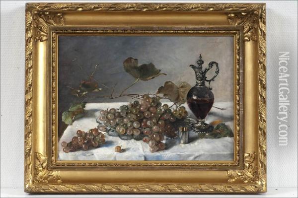 Hedelma Ja Kannu-asetelma - Stilleben Med Kanna Och Frukt Oil Painting - Adelaide Leuhusen