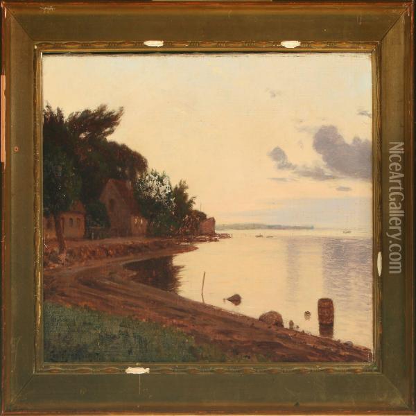 Coastal Scenery, Sunset Oil Painting - Louis Isak Napoleon Jensen