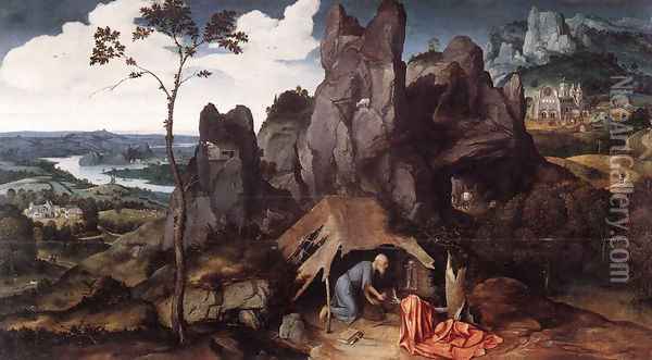St Jerome in the Desert c. 1520 Oil Painting - Joachim Patenier (Patinir)