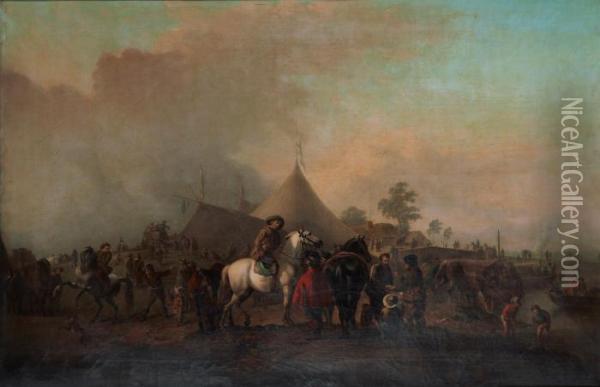 Faltlager Med Rastande Sallskap Oil Painting - Francois Louis Joseph Watteau