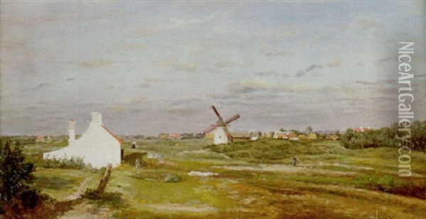 Le Moulin Dans Les Dunes De Gravelines Oil Painting - Henri Joseph Constant Dutilleux