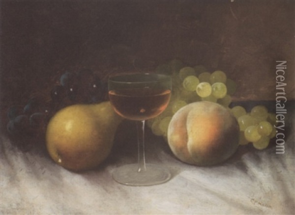 Still Life With Fruit And Wine Glass Oil Painting - Carducius Plantagenet Ream