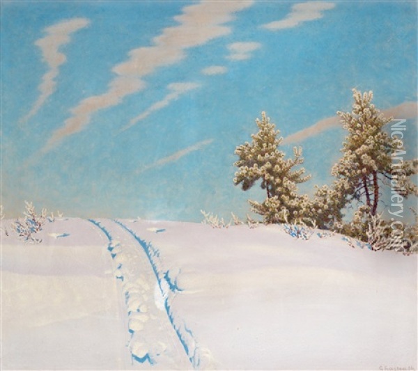 Skidspar I Nysno Oil Painting - Gustaf Fjaestad