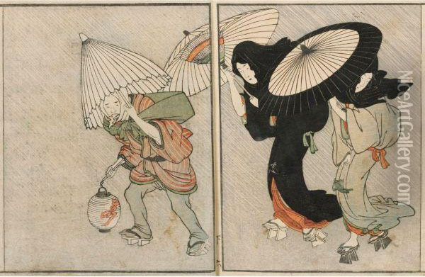 Deux Volumes Complets Du Ehon Shiki No Hana Oil Painting - Kitagawa Utamaro